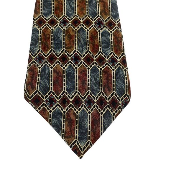 Metropolitan Museum of Art Tie Men's Necktie Silk Brown Blue Ivory Geometric - Picture 3 of 7